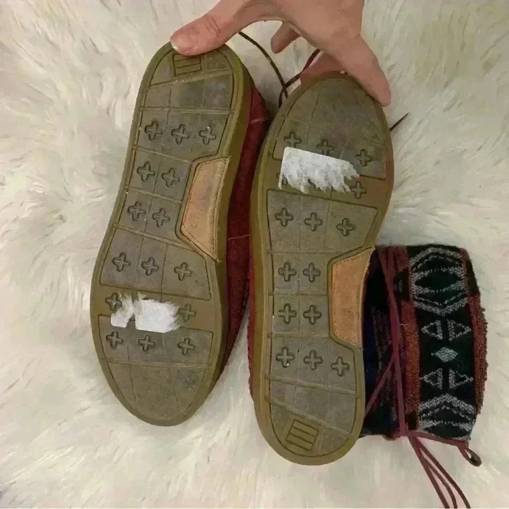 Toms rusty Burgundy Suede Jacquard Nepal tribal fleece lined Boot sz 9.5 - Picture 8 of 8